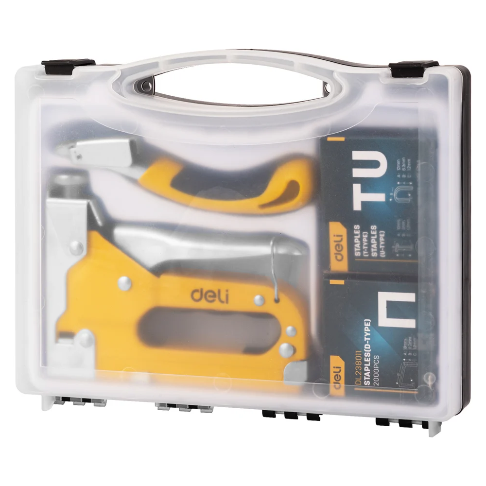 Набор механический степлер и скоборасшиватель Deli YS EDL238105, 3-в-1+ комплект скоб, кейс