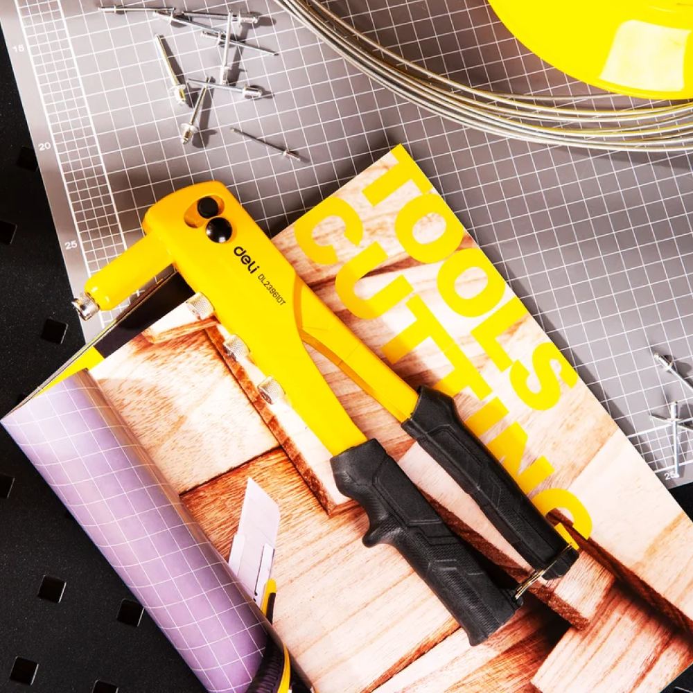 Заклепочник одноручный Deli YS EDL236910T, 270 см, 2.4-4.8 мм, заклепки в комплекте