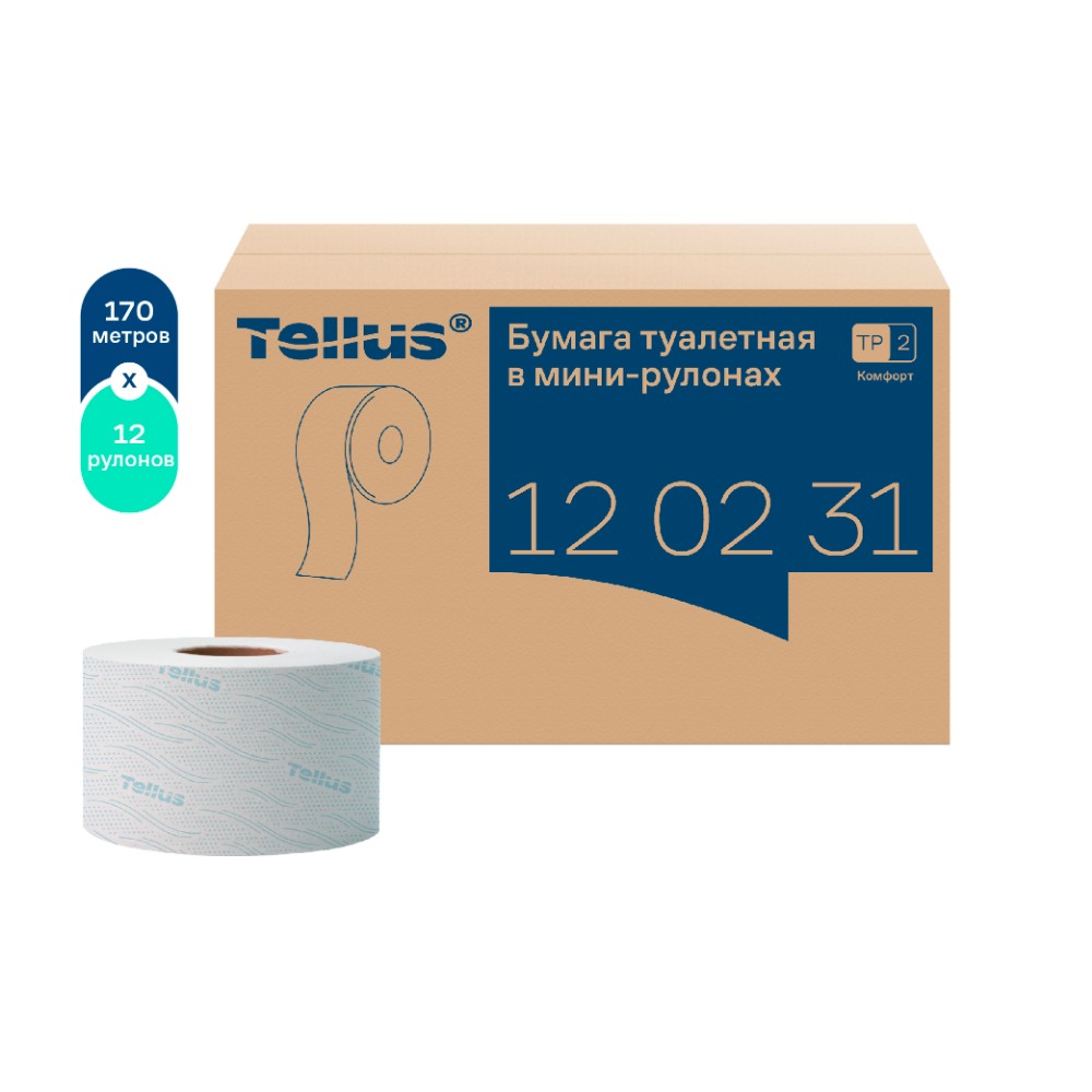 Бумага туалетная Tellus Комфорт T2, в мини-рулонах, 170 м, 2 слоя