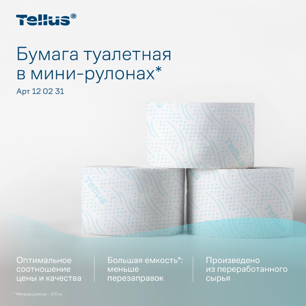 Бумага туалетная Tellus Комфорт T2, в мини-рулонах, 170 м, 2 слоя