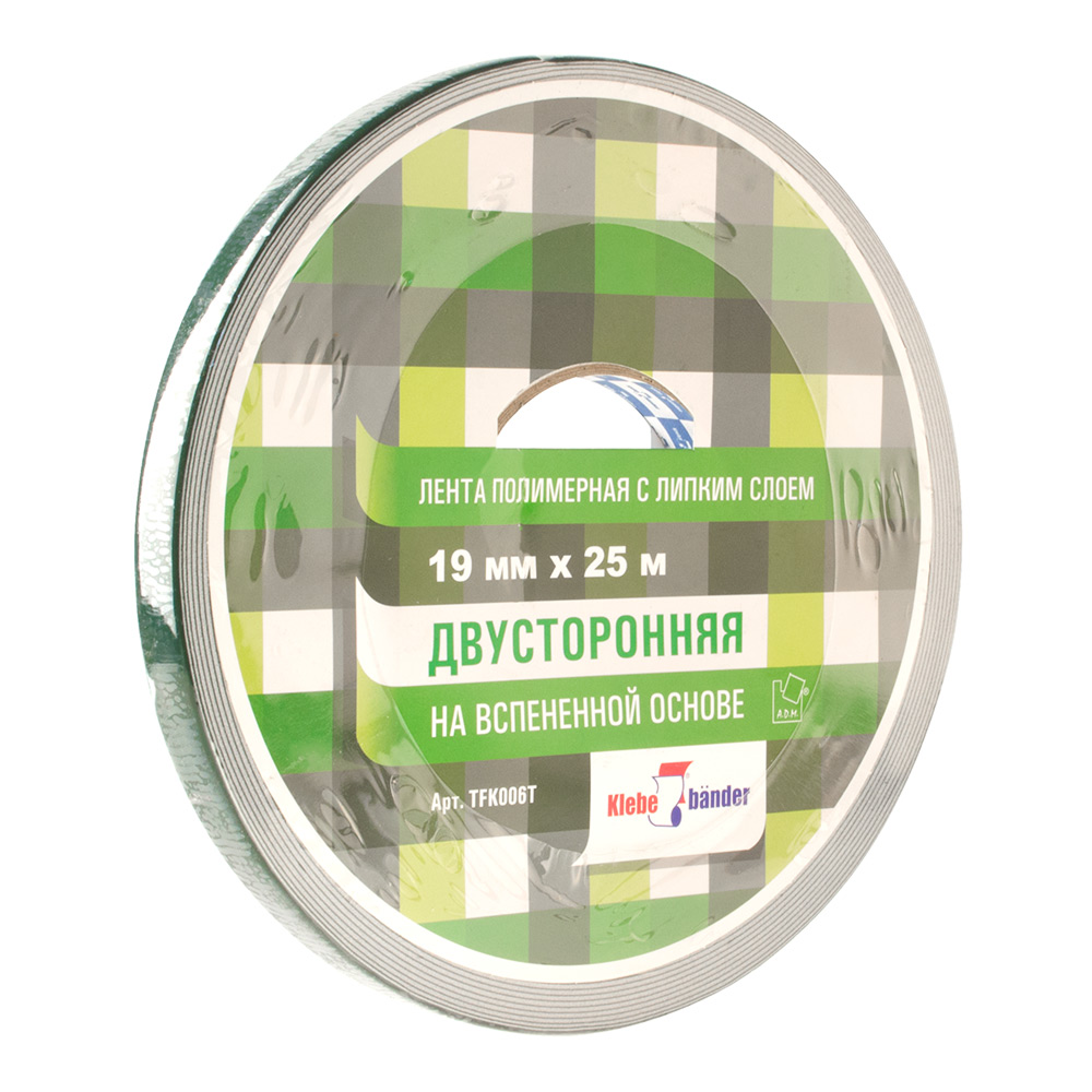 Лента клейкая двусторонняя на вспененной основе 19мм х 25м Klebebander (TFK006T), в и/у