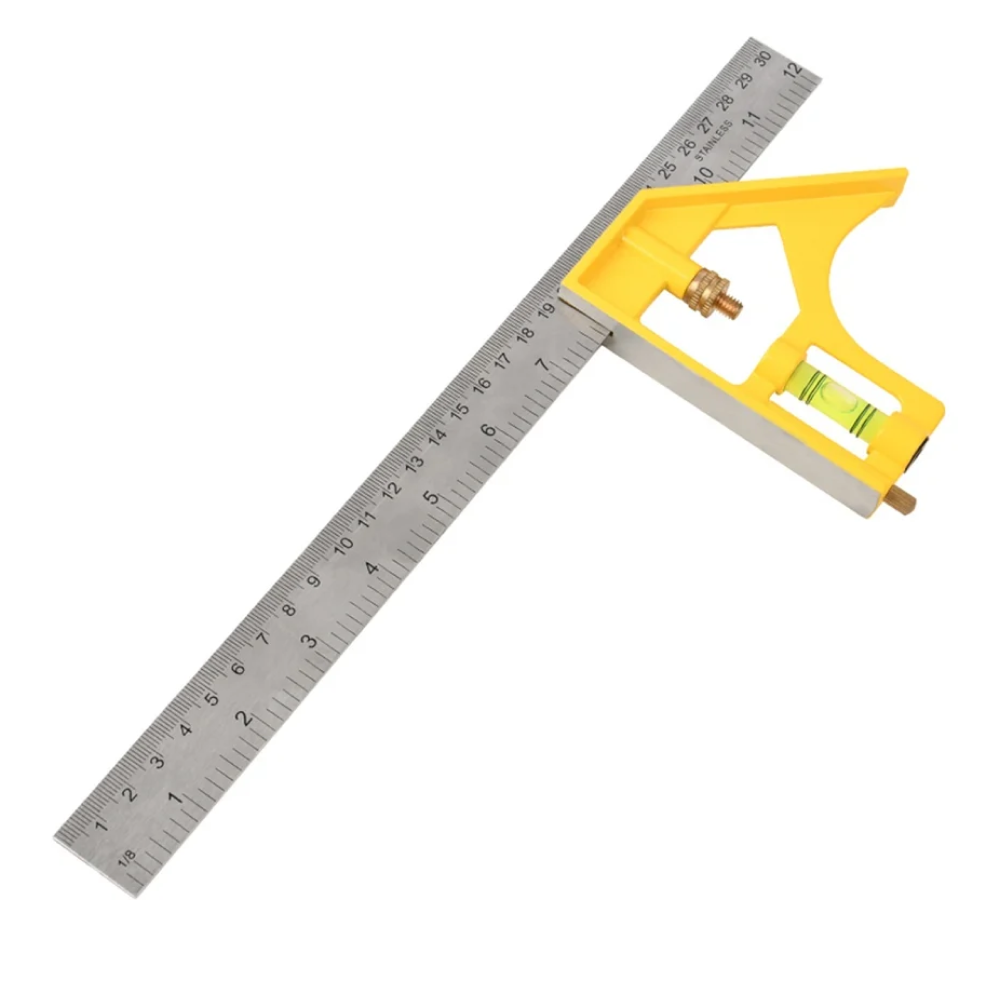 Линейка Deli EDL7300Y, с угольником и уровнем, металл, пластик, 30 см