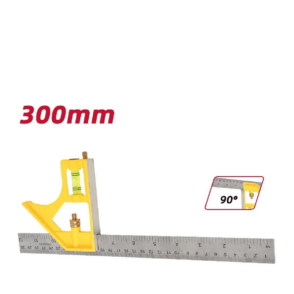Линейка Deli EDL7300Y, с угольником и уровнем, металл, пластик, 30 см