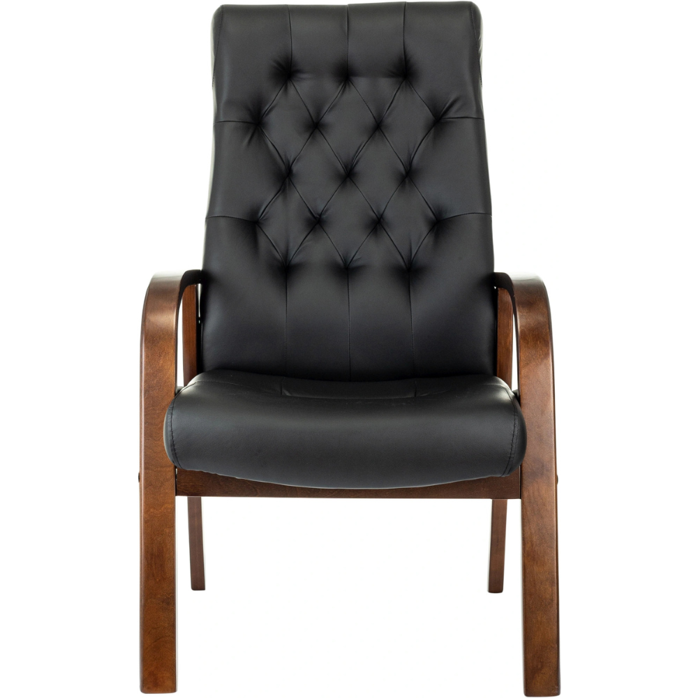 Кресло Бюрократ T-9928WALNUT-CF, натуральная кожа, черный, каркас дерево