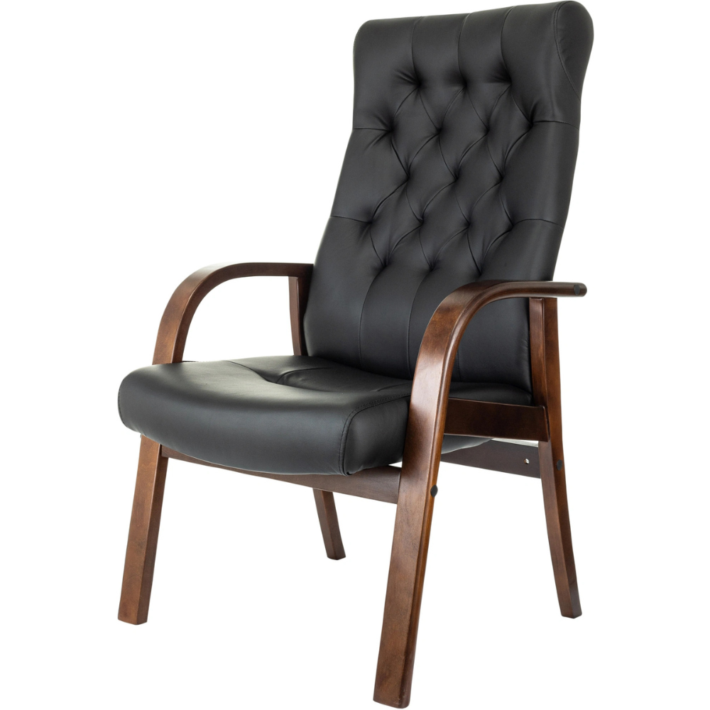 Кресло Бюрократ T-9928WALNUT-CF, натуральная кожа, черный, каркас дерево