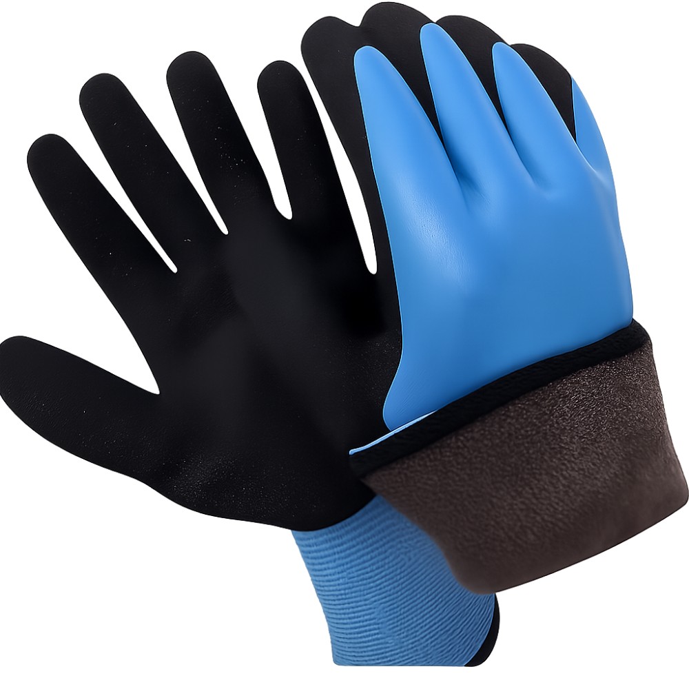 Перчатки полиэстеровые BVB, с латексным покрытием, 10 кл. вязки, с внутр. ворс. начесом, синий, черный