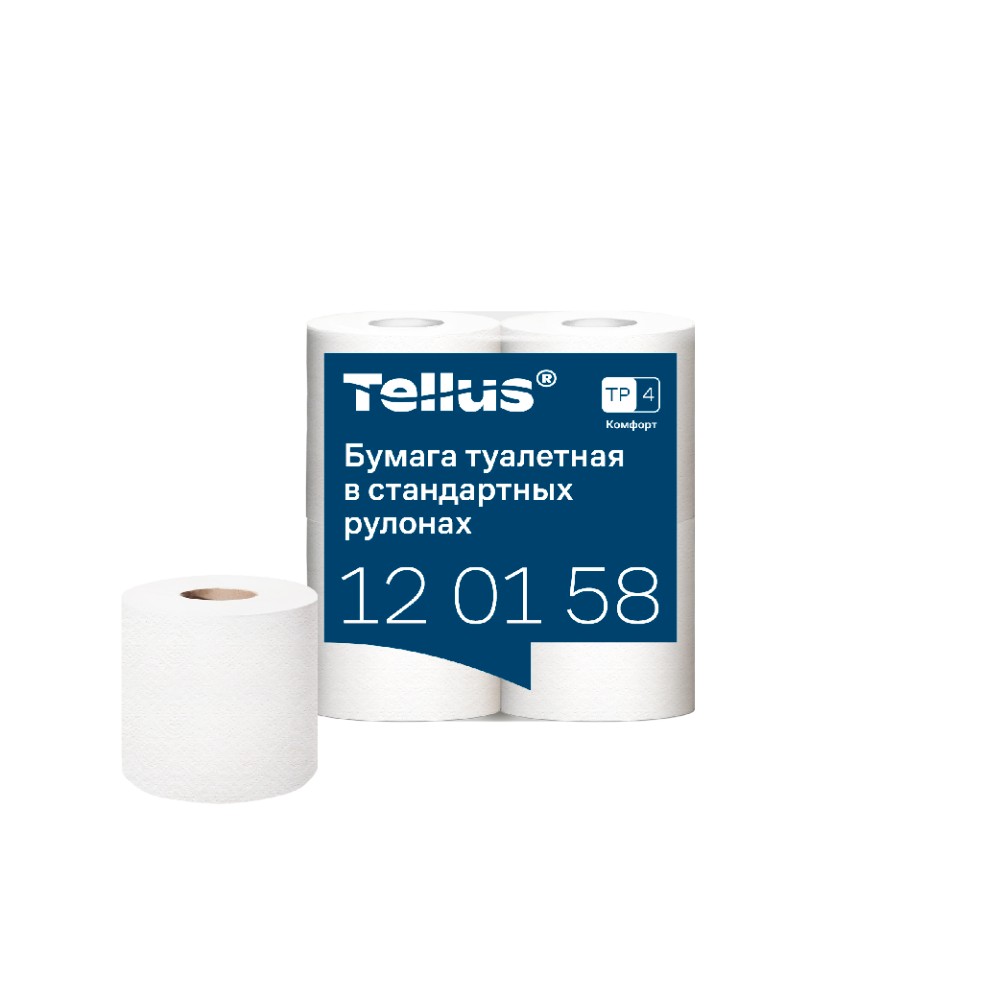 Бумага туалетная Tellus Комфорт, TP4, 4 рулона, 23 м., 2 слоя