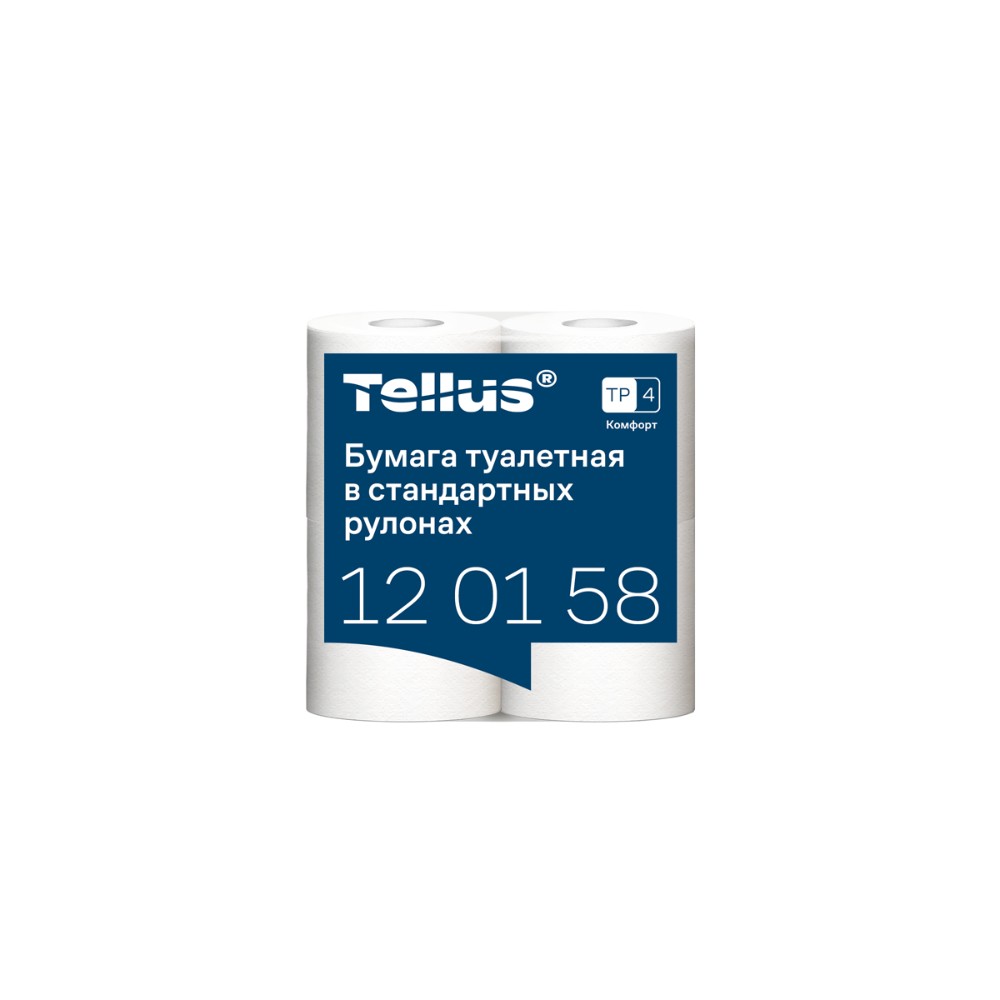 Бумага туалетная Tellus Комфорт, TP4, 4 рулона, 23 м., 2 слоя