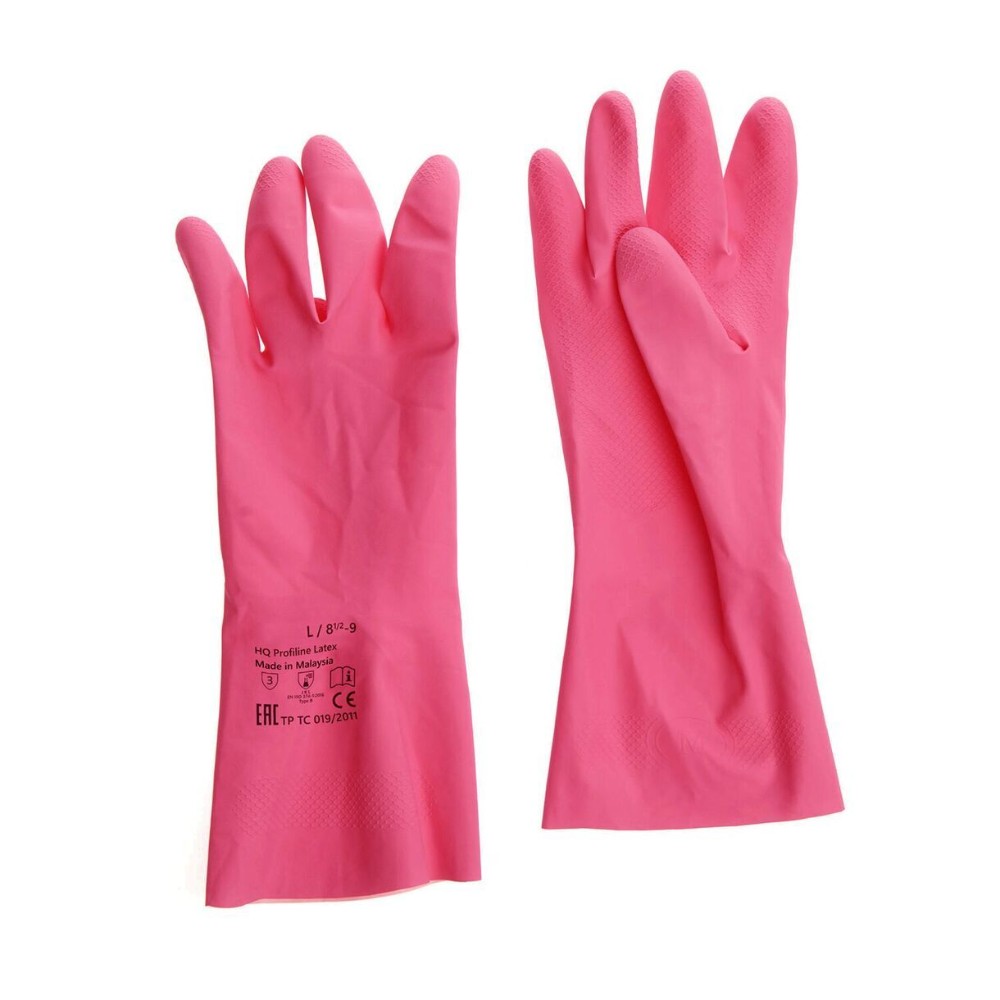 Перчатки латексные HQ Profiline, р-р L, с х/б покрытием, красный