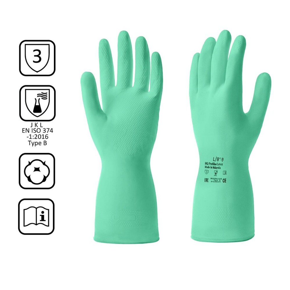 Перчатки латексные с х/б покрытием HQ Profiline р-р M зеленый
