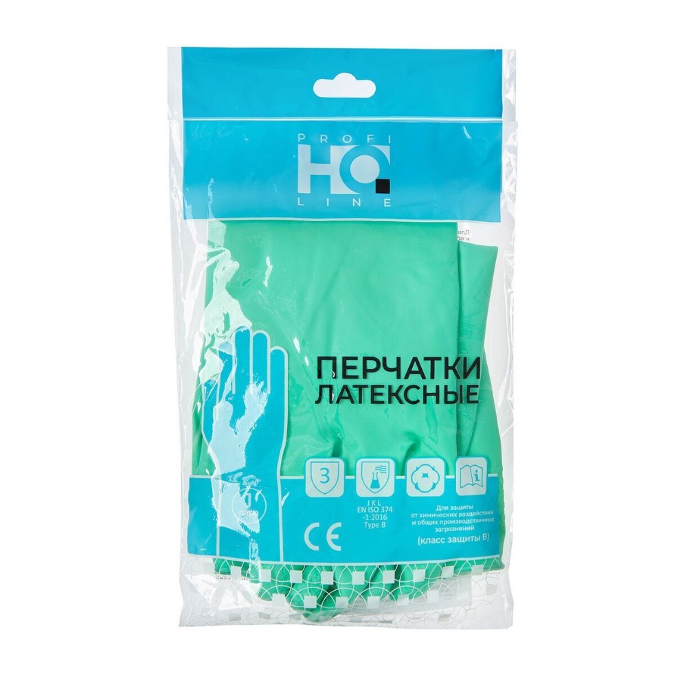 Перчатки латексные HQ Profiline, р-р L, с х/б покрытием, зеленый