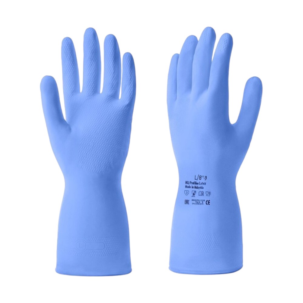 Перчатки латексные HQ Profiline, р-р M, с х/б покрытием, синий