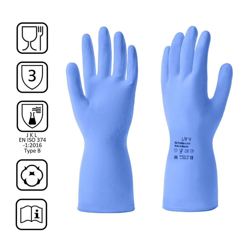Перчатки латексные HQ Profiline, р-р L, с х/б покрытием, синий