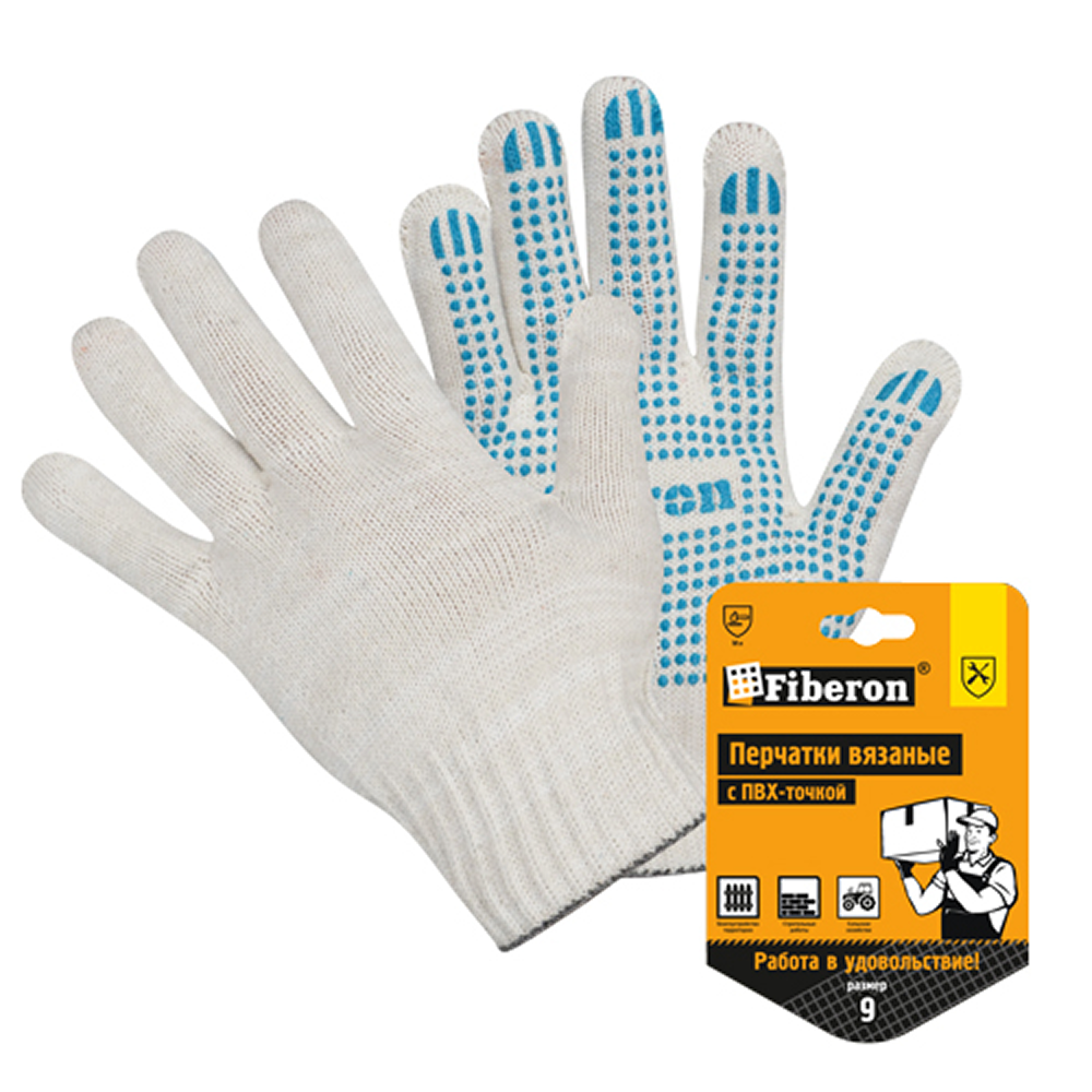 Перчатки трикотажные х/б, с ПВХ покрытием Точка из 6-и нитей, 10 кл. вязки, белый, в и/у
