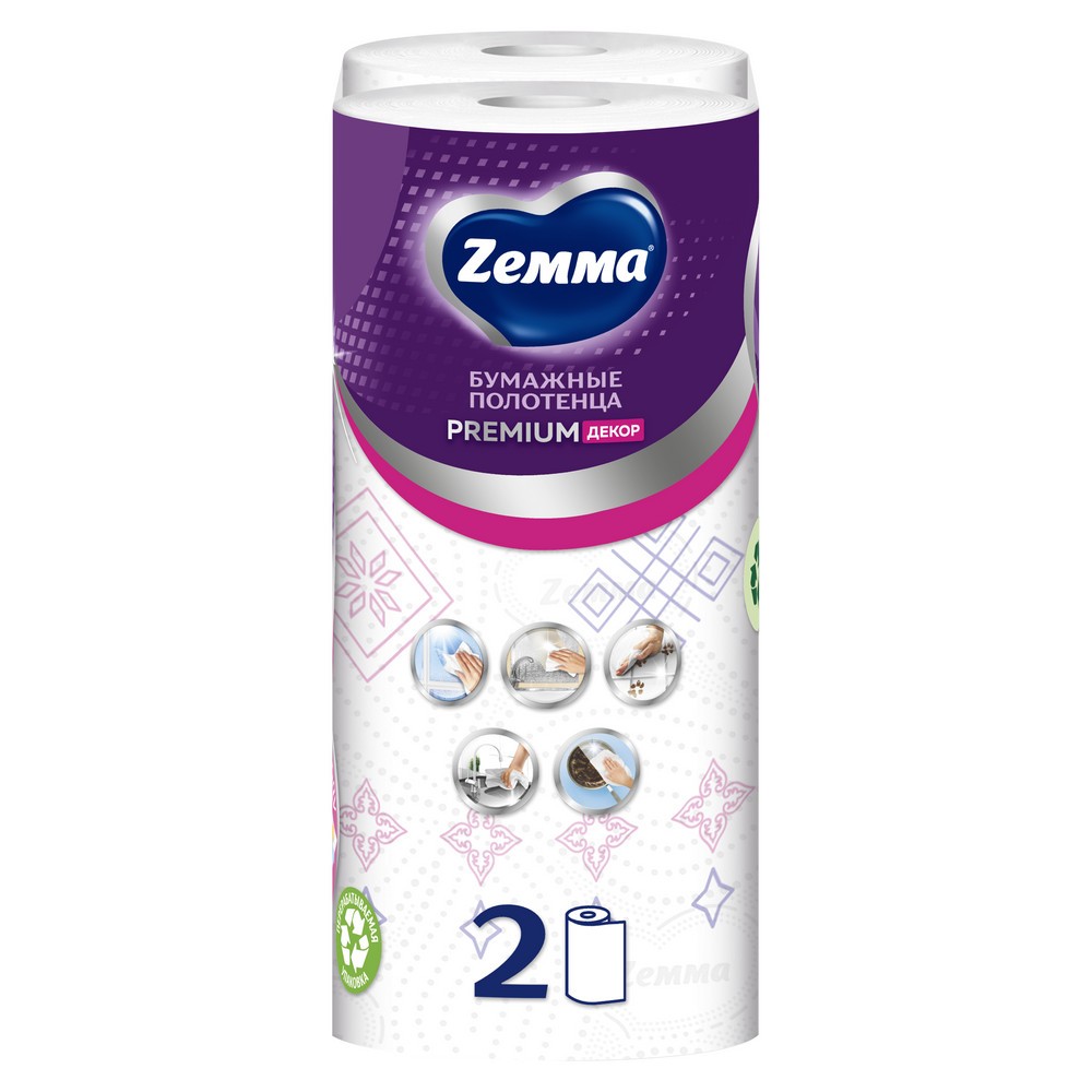 Полотенца бумажные Zemma Premium, 2 рулона, 2 слоя, декор