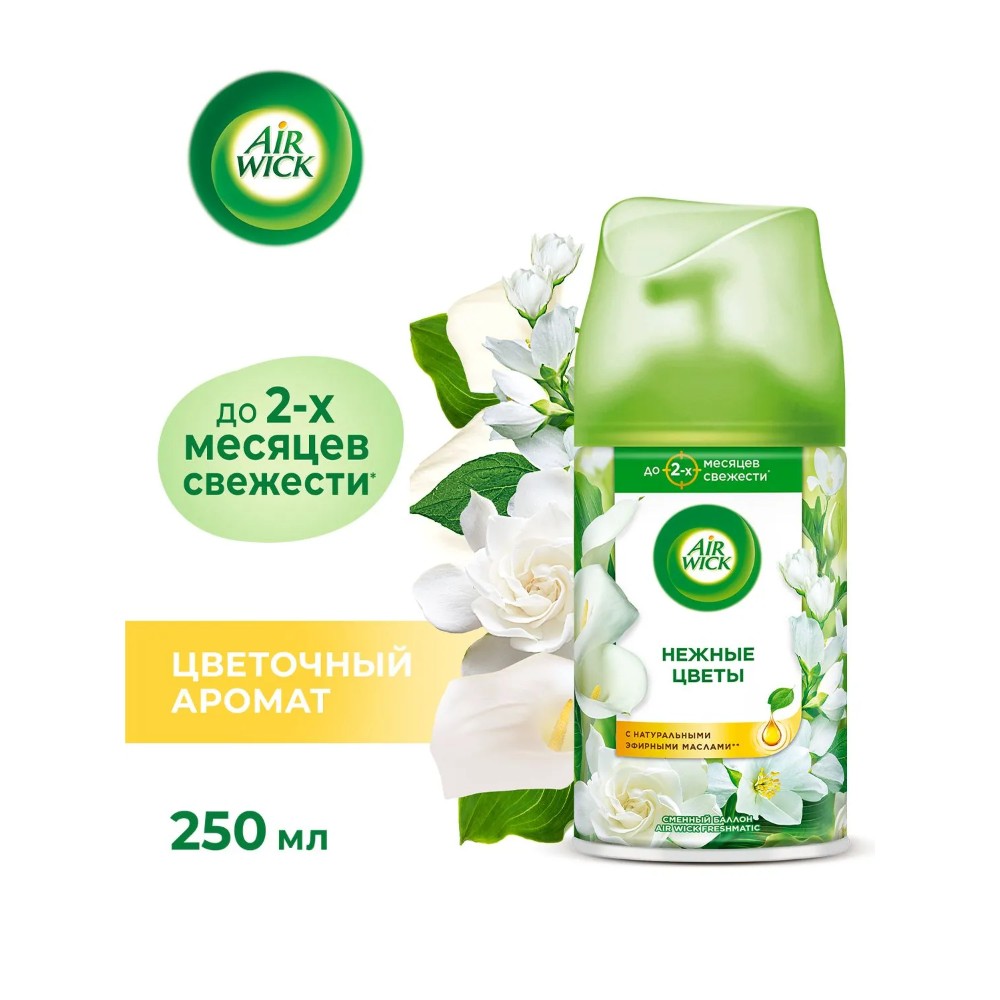 Освежитель воздуха Air Wick Fresh Matic Нежные цветы, сменные аэрозольные баллоны, 250 мл