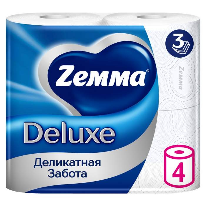 Бумага туалетная Zemma Deluxe, 4 рулона, 3 слоя, белый