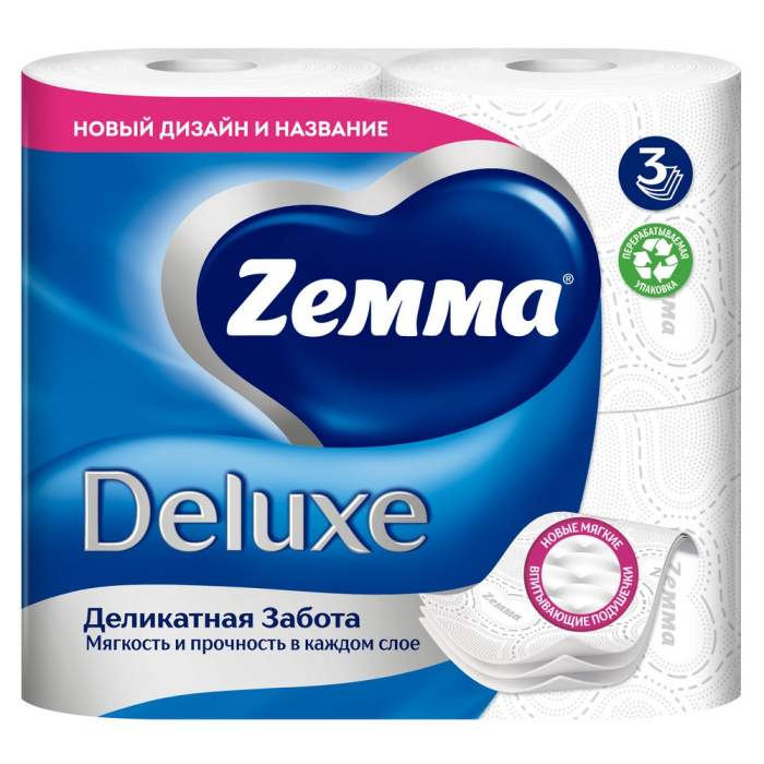 Бумага туалетная Zemma Deluxe, 4 рулона, 3 слоя, белый