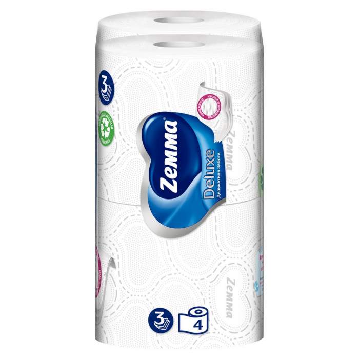 Бумага туалетная Zemma Deluxe, 4 рулона, 3 слоя, белый