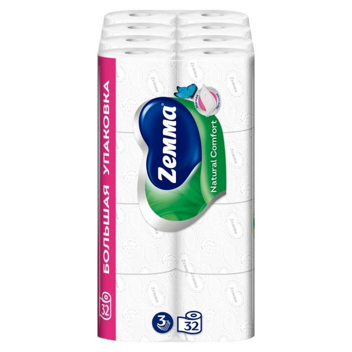 Бумага туалетная Zemma Natural Comfort, 32 рулона, 3 слоя, белый