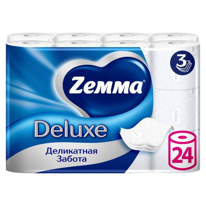 Бумага туалетная Zemma Deluxe, 24 рулона, 3 слоя, белый