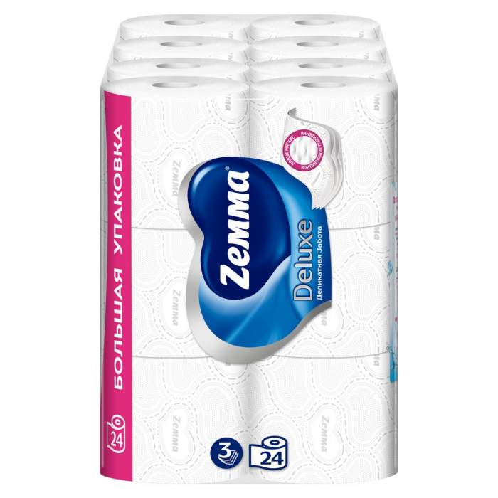 Бумага туалетная Zemma Deluxe, 24 рулона, 3 слоя, белый