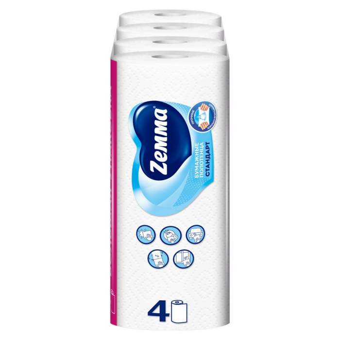 Полотенца бумажные  Zemma 4 рул, 2 слоя, цв. белый