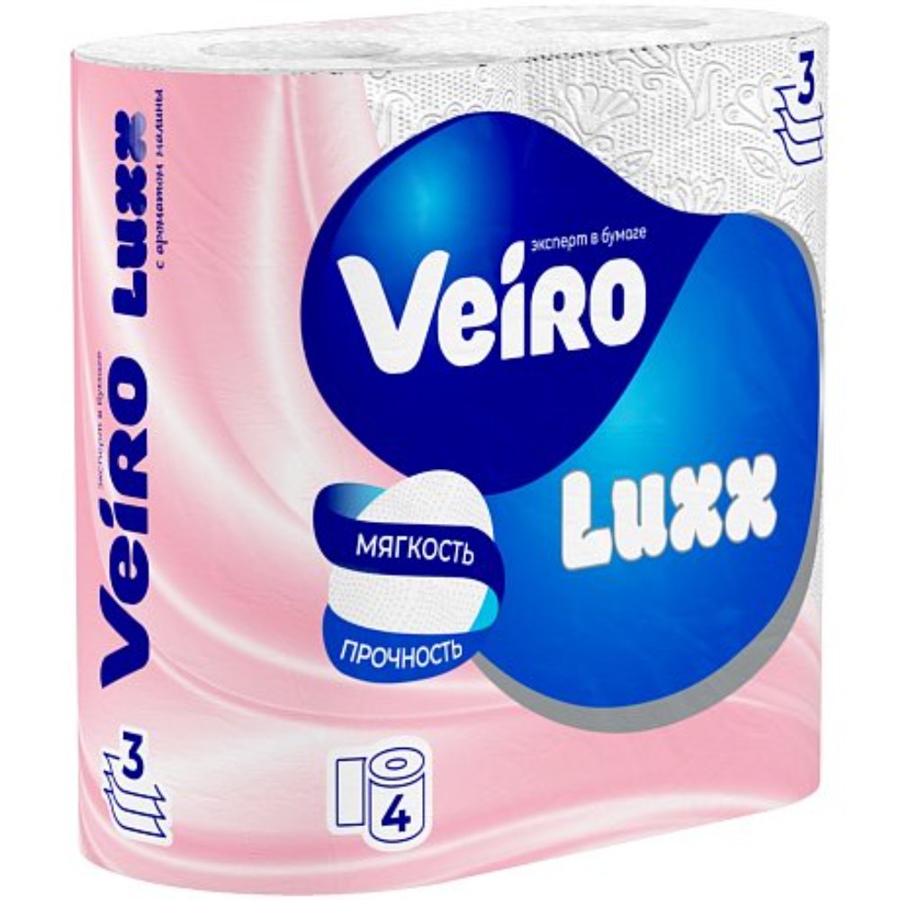 Бумага туалетная Veiro Luxx, 4 рулона, 3 слоя, белый